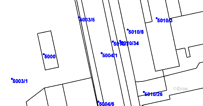 Parcela st. 5004/1 v KÚ Tábor, Katastrální mapa