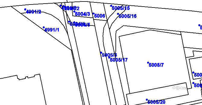 Parcela st. 5005/3 v KÚ Tábor, Katastrální mapa