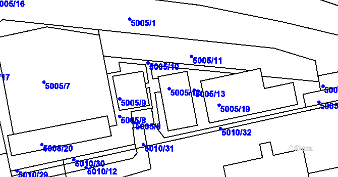 Parcela st. 5005/12 v KÚ Tábor, Katastrální mapa