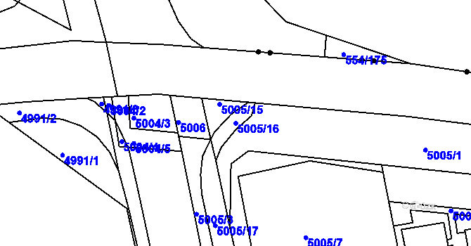 Parcela st. 5005/16 v KÚ Tábor, Katastrální mapa