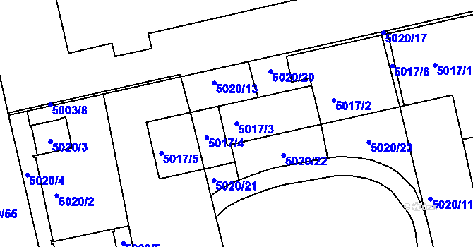 Parcela st. 5017/3 v KÚ Tábor, Katastrální mapa