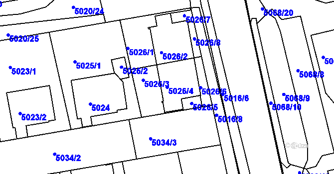 Parcela st. 5026/4 v KÚ Tábor, Katastrální mapa