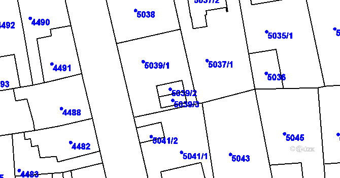 Parcela st. 5039/2 v KÚ Tábor, Katastrální mapa