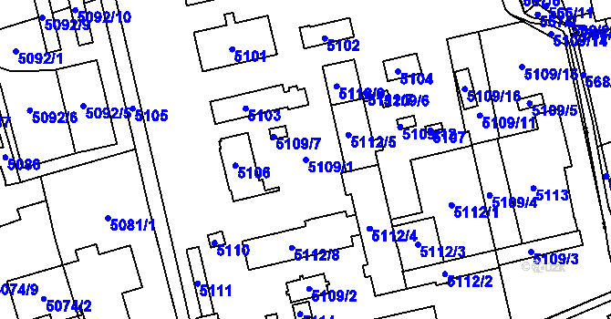 Parcela st. 5109/1 v KÚ Tábor, Katastrální mapa