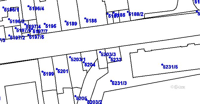 Parcela st. 5203/3 v KÚ Tábor, Katastrální mapa