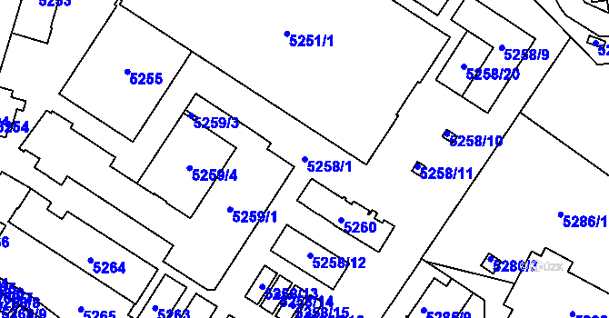 Parcela st. 5258/1 v KÚ Tábor, Katastrální mapa