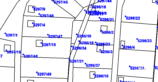 Parcela st. 5296/18 v KÚ Tábor, Katastrální mapa