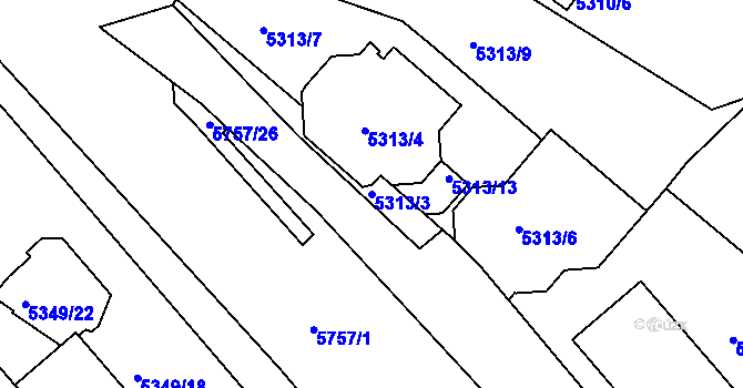 Parcela st. 5313/3 v KÚ Tábor, Katastrální mapa