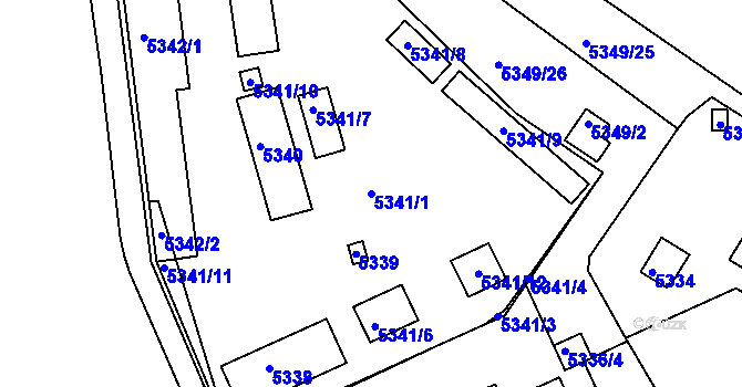 Parcela st. 5341/1 v KÚ Tábor, Katastrální mapa