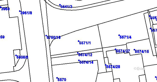 Parcela st. 5571/1 v KÚ Tábor, Katastrální mapa