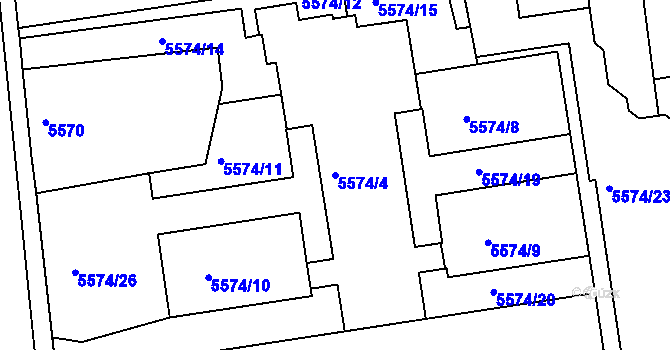 Parcela st. 5574/4 v KÚ Tábor, Katastrální mapa