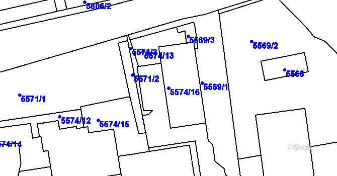 Parcela st. 5574/16 v KÚ Tábor, Katastrální mapa