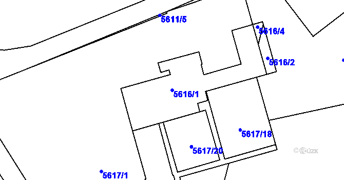 Parcela st. 5616/1 v KÚ Tábor, Katastrální mapa