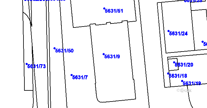 Parcela st. 5631/9 v KÚ Tábor, Katastrální mapa