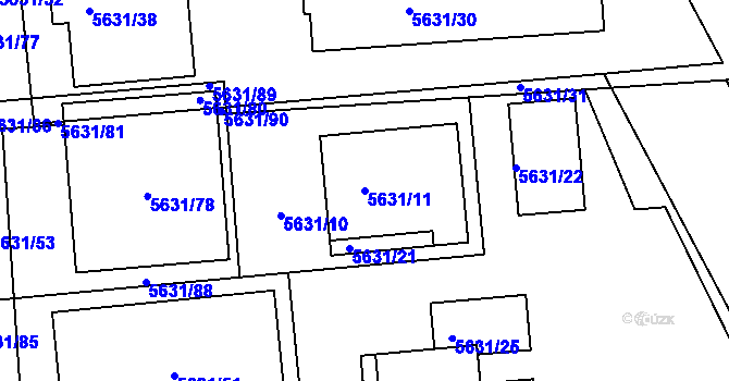 Parcela st. 5631/11 v KÚ Tábor, Katastrální mapa