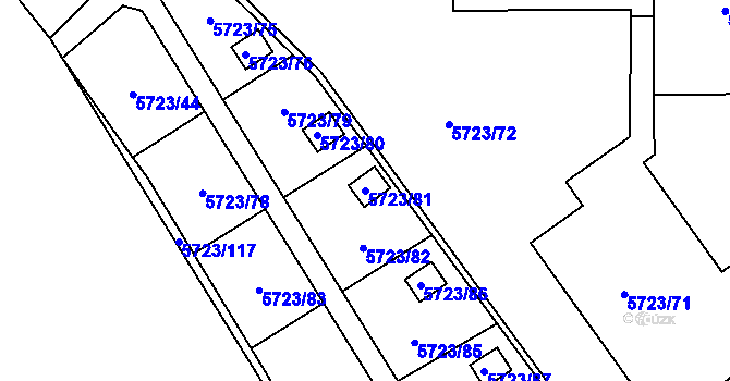 Parcela st. 5723/81 v KÚ Tábor, Katastrální mapa