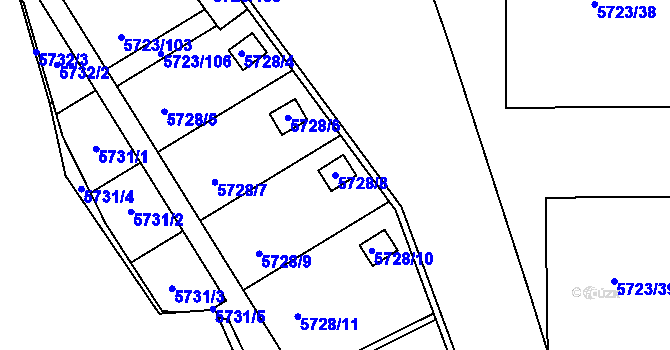 Parcela st. 5728/8 v KÚ Tábor, Katastrální mapa