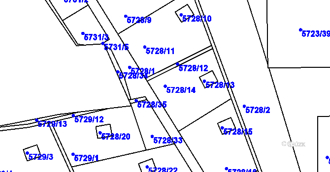 Parcela st. 5728/14 v KÚ Tábor, Katastrální mapa