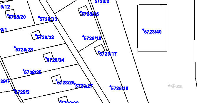 Parcela st. 5728/17 v KÚ Tábor, Katastrální mapa