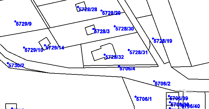 Parcela st. 5728/32 v KÚ Tábor, Katastrální mapa