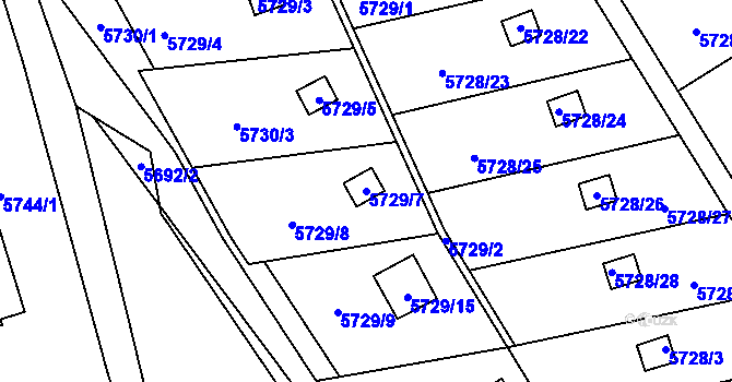 Parcela st. 5729/7 v KÚ Tábor, Katastrální mapa