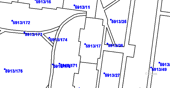 Parcela st. 5913/17 v KÚ Tábor, Katastrální mapa