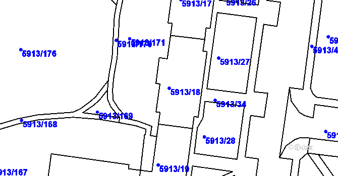 Parcela st. 5913/18 v KÚ Tábor, Katastrální mapa