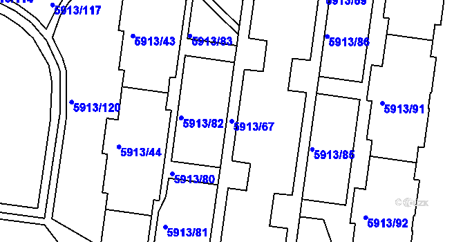 Parcela st. 5913/67 v KÚ Tábor, Katastrální mapa
