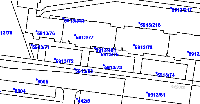 Parcela st. 5913/75 v KÚ Tábor, Katastrální mapa