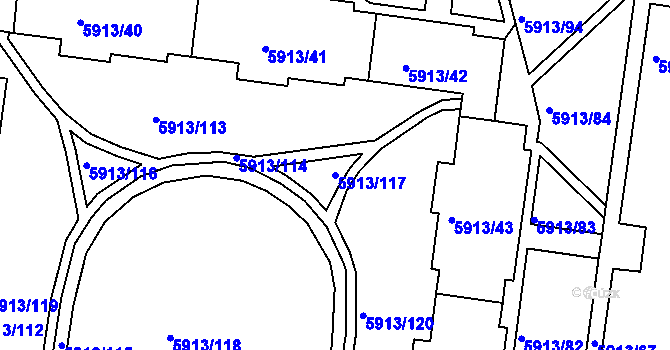 Parcela st. 5913/117 v KÚ Tábor, Katastrální mapa