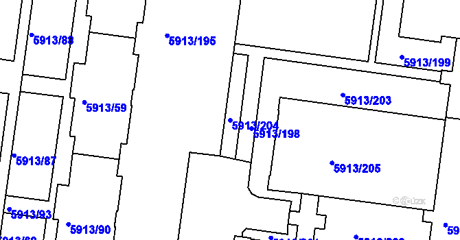 Parcela st. 5913/204 v KÚ Tábor, Katastrální mapa