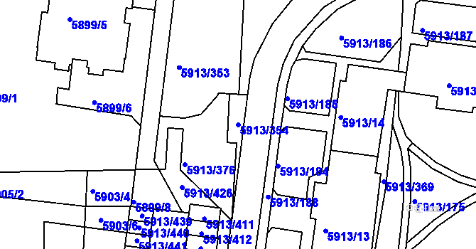 Parcela st. 5913/354 v KÚ Tábor, Katastrální mapa