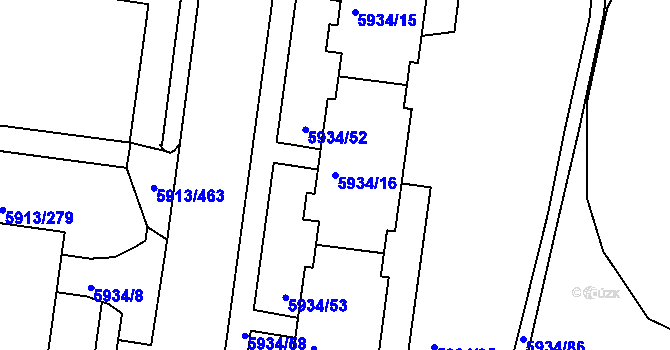 Parcela st. 5934/16 v KÚ Tábor, Katastrální mapa