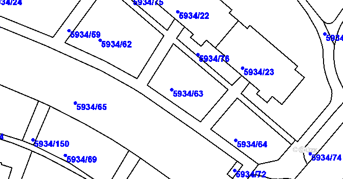 Parcela st. 5934/63 v KÚ Tábor, Katastrální mapa