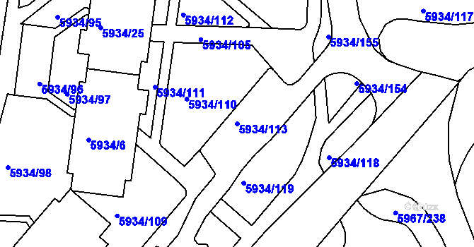 Parcela st. 5934/113 v KÚ Tábor, Katastrální mapa