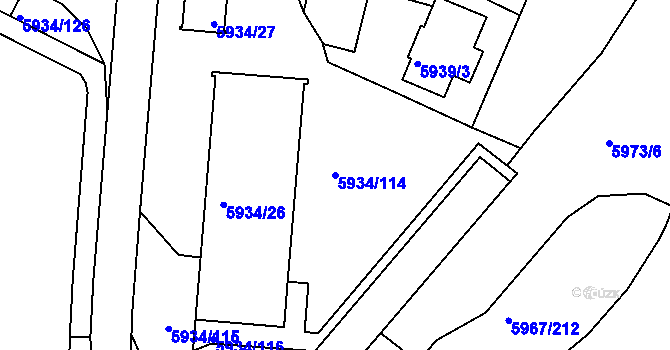 Parcela st. 5934/114 v KÚ Tábor, Katastrální mapa