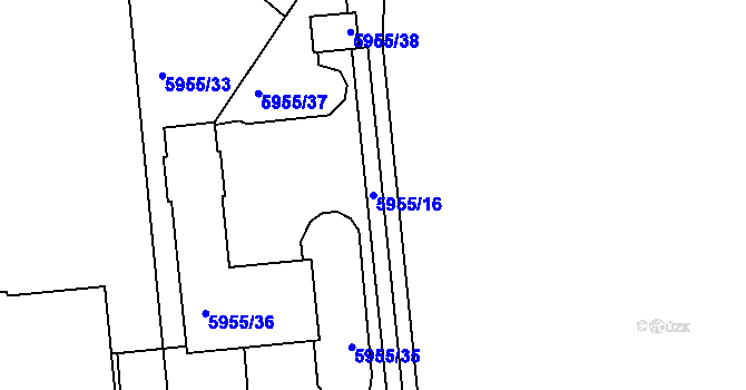 Parcela st. 5955/16 v KÚ Tábor, Katastrální mapa