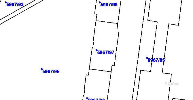 Parcela st. 5967/97 v KÚ Tábor, Katastrální mapa