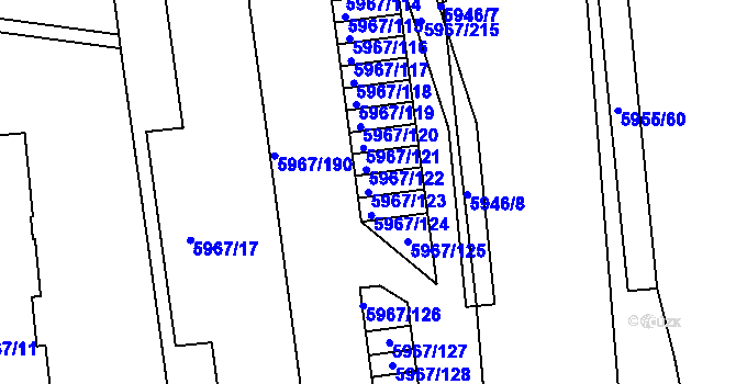 Parcela st. 5967/123 v KÚ Tábor, Katastrální mapa