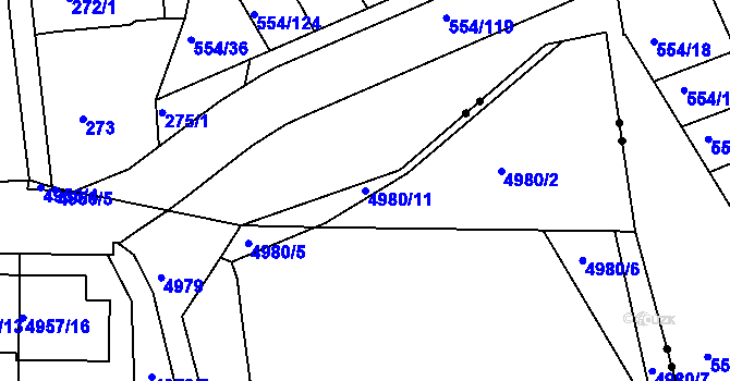 Parcela st. 4980/11 v KÚ Tábor, Katastrální mapa