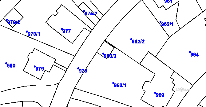 Parcela st. 960/3 v KÚ Tábor, Katastrální mapa