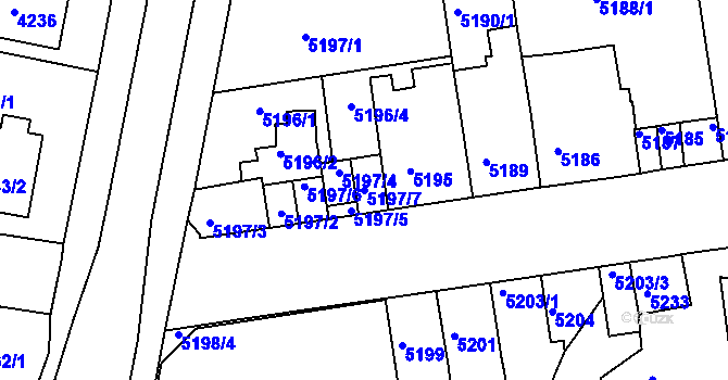 Parcela st. 5197/7 v KÚ Tábor, Katastrální mapa