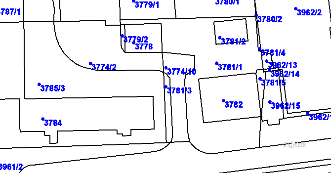 Parcela st. 3781/3 v KÚ Tábor, Katastrální mapa