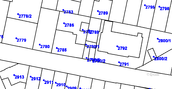 Parcela st. 2790/1 v KÚ Tábor, Katastrální mapa