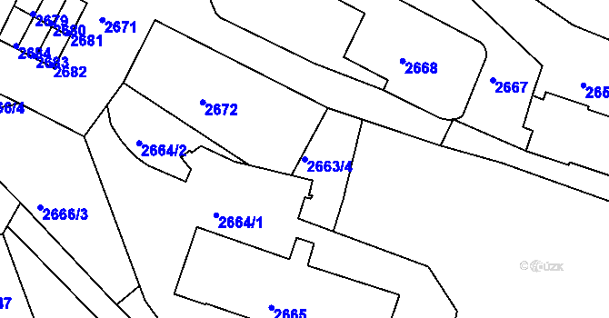 Parcela st. 2663/4 v KÚ Tábor, Katastrální mapa