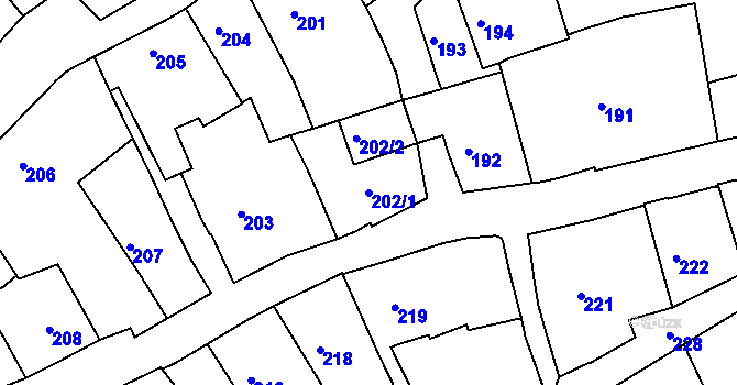 Parcela st. 202/1 v KÚ Tábor, Katastrální mapa