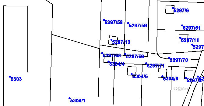 Parcela st. 5297/68 v KÚ Tábor, Katastrální mapa