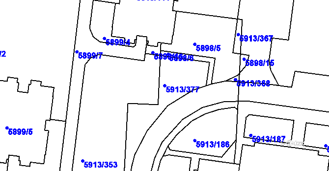 Parcela st. 5913/377 v KÚ Tábor, Katastrální mapa
