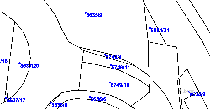 Parcela st. 5749/4 v KÚ Tábor, Katastrální mapa