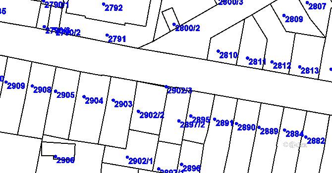 Parcela st. 2902/3 v KÚ Tábor, Katastrální mapa